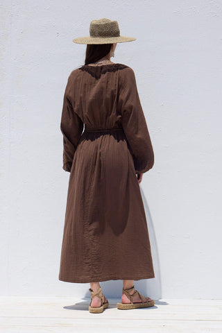 Tie Detail Muslin Dress Brown