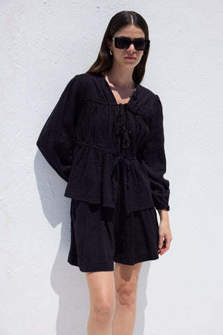 Tie-Detail Muslin Blouse Black