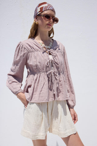 Tie-Detail Muslin Blouse Lilac