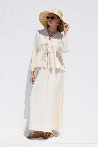 Bağcıklı Muslin Bluz Ekru