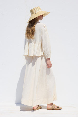 Bağcıklı Muslin Bluz Ekru