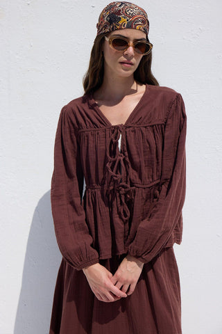 Tie-Detail Muslin Blouse Burgundy