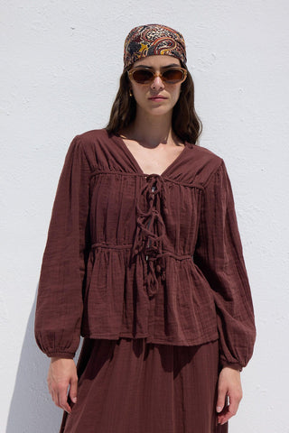 Tie-Detail Muslin Blouse Burgundy