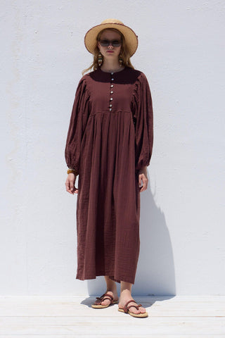 Pleated Muslin Dress Burgundy