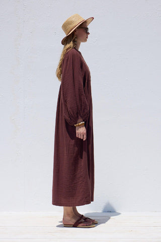 Pleated Muslin Dress Burgundy