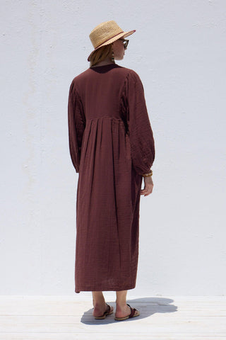 Pleated Muslin Dress Burgundy