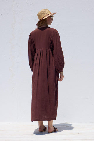 Pleated Muslin Dress Burgundy