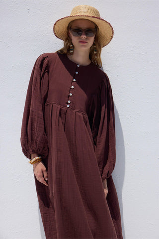 Pleated Muslin Dress Burgundy