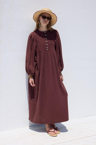 Pliseli Muslin Elbise Bordo