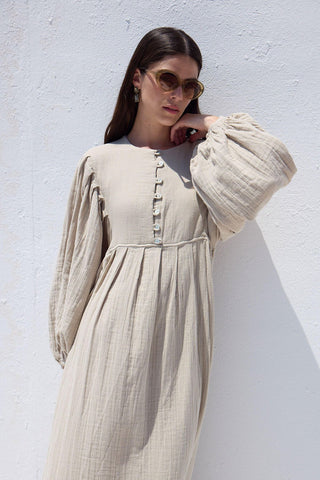 Pleated Muslin Dress Sand