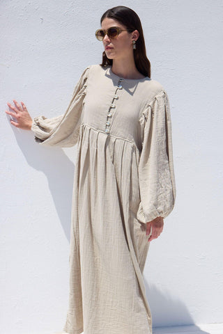 Pleated Muslin Dress Sand