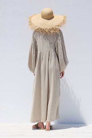 Pleated Muslin Dress Sand