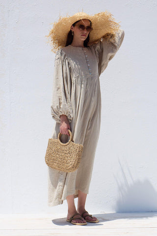 Pleated Muslin Dress Sand