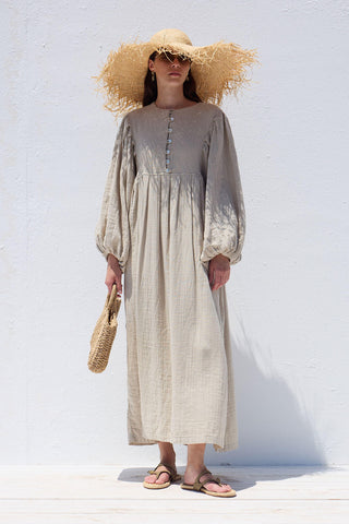 Pleated Muslin Dress Sand