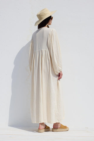 Pleated Muslin Dress Ecru