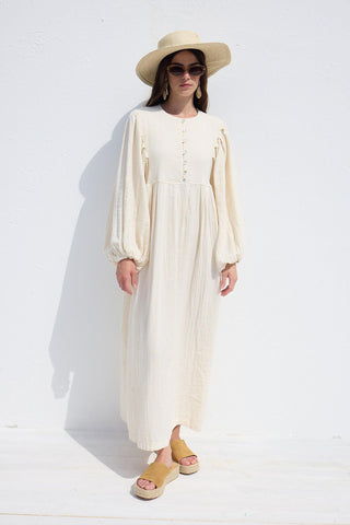 Pleated Muslin Dress Ecru