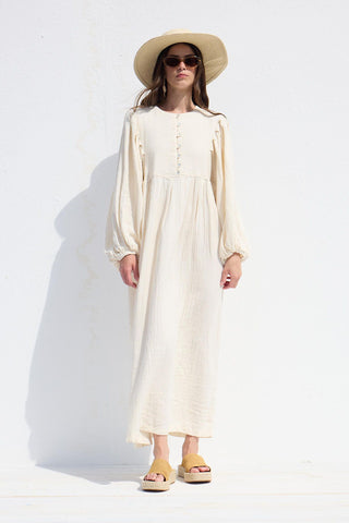 Pleated Muslin Dress Ecru