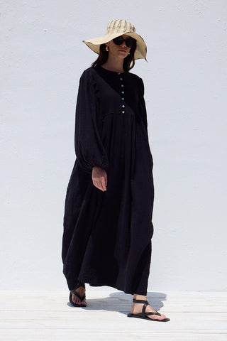 Pleated Muslin Dress Black