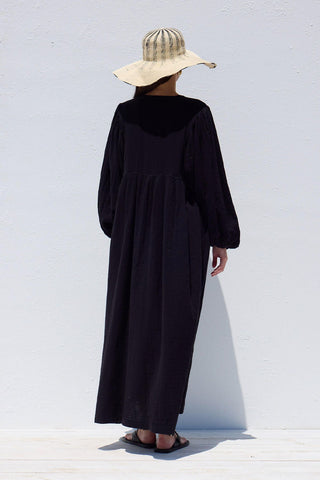 Pleated Muslin Dress Black