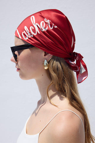 Patterned Satin Neck Scarf Retro Watchers Red