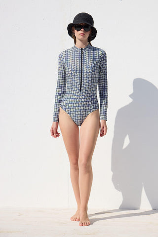 Swimsuit With Front Zip Geometric