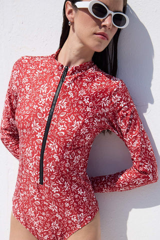 Swimsuit With Front Zip Red Shell