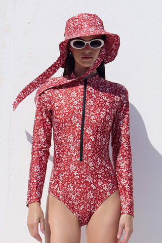 Swimsuit With Front Zip Red Shell