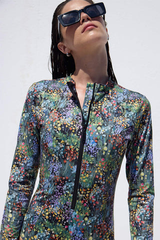 Swimsuit With Front Zip Tiny Flower