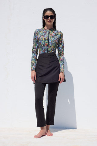 Swimsuit With Front Zip Tiny Flower