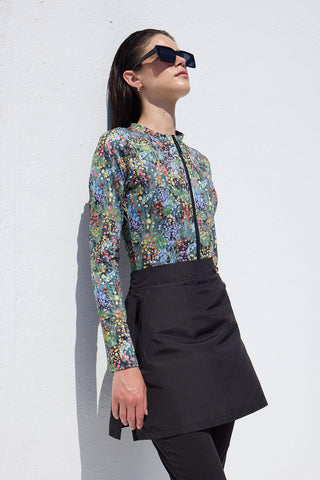 Swimsuit With Front Zip Tiny Flower