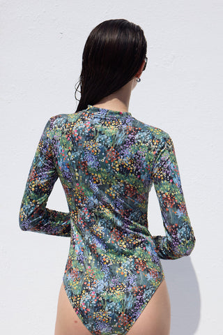 Swimsuit With Front Zip Tiny Flower