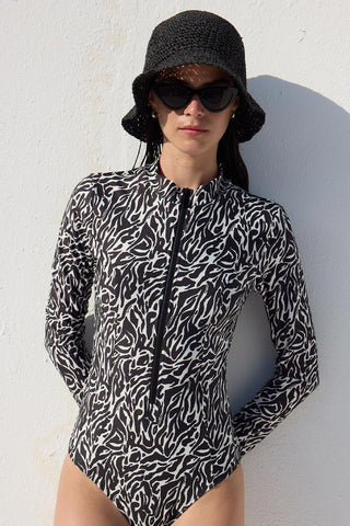 Swimsuit With Front Zip Zebra