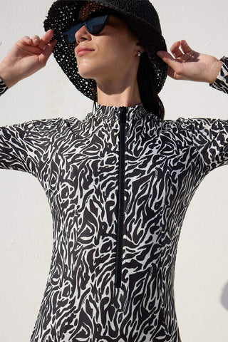 Swimsuit With Front Zip Zebra