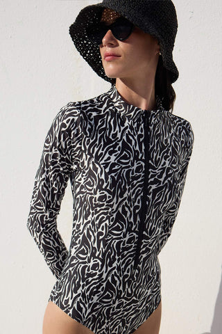 Swimsuit With Front Zip Zebra