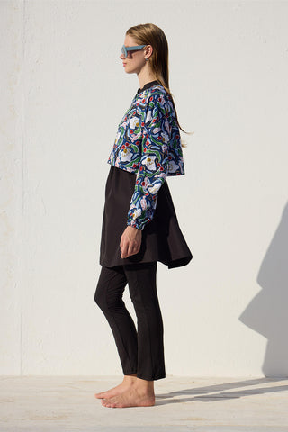 3 Piece Modest Swimsuit Set With Windbreaker Multi Color