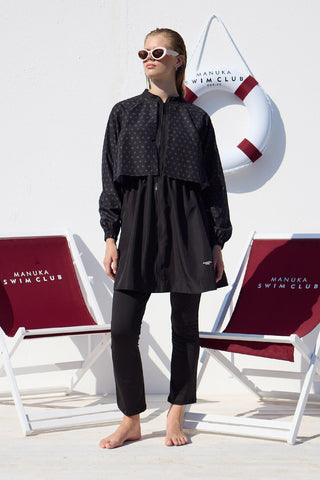 3 Piece Modest Swimsuit Set With Windbreaker Logo Pattern