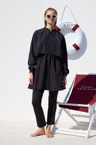 3 Piece Modest Swimsuit Set With Windbreaker Logo Pattern