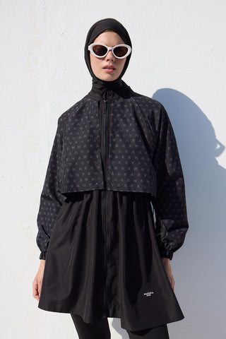 3 Piece Modest Swimsuit Set With Windbreaker Logo Pattern