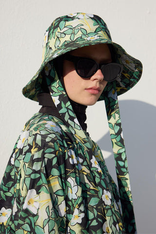 Bucket Hat With String Leaf Patterned