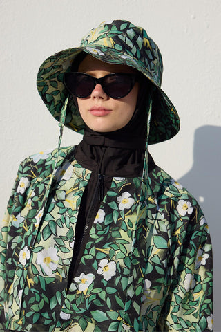 Bucket Hat With String Leaf Patterned