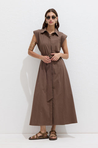 Cotton Belted Dress Brown