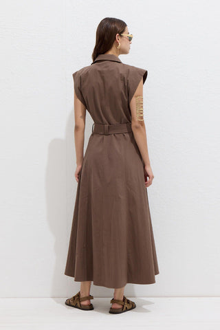 Cotton Belted Dress Brown