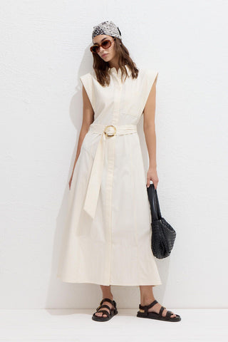 Cotton Belted Dress Natural