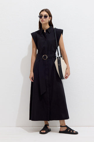 Cotton Belted Dress Black