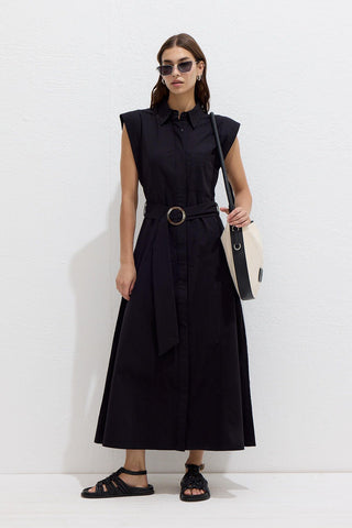 Cotton Belted Dress Black