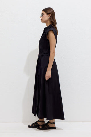 Cotton Belted Dress Black