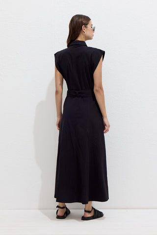 Cotton Belted Dress Black