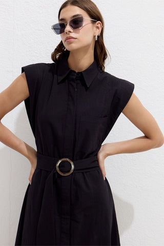 Cotton Belted Dress Black