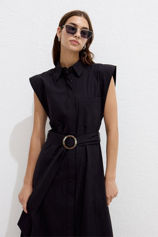 Cotton Belted Dress Black