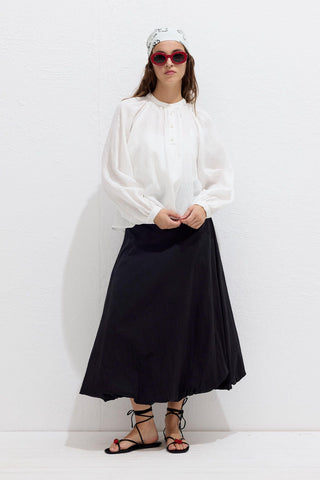 Lightweight Linen Gathered Neck Shirt Ecru